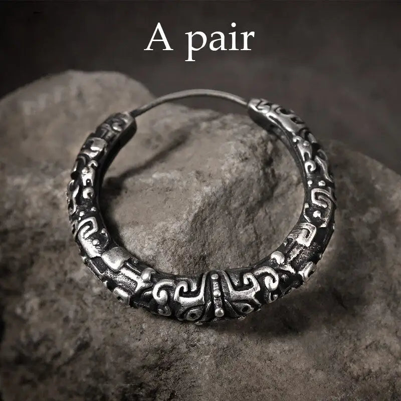 große Viking Ohrringe-Runen Creolen-Wikinger Schmuck-Herren