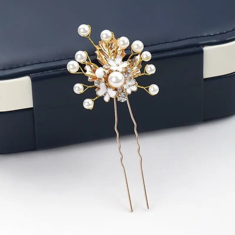 Haarnadel mit kleinen Blumen Strass und Perlen Haarschmuck