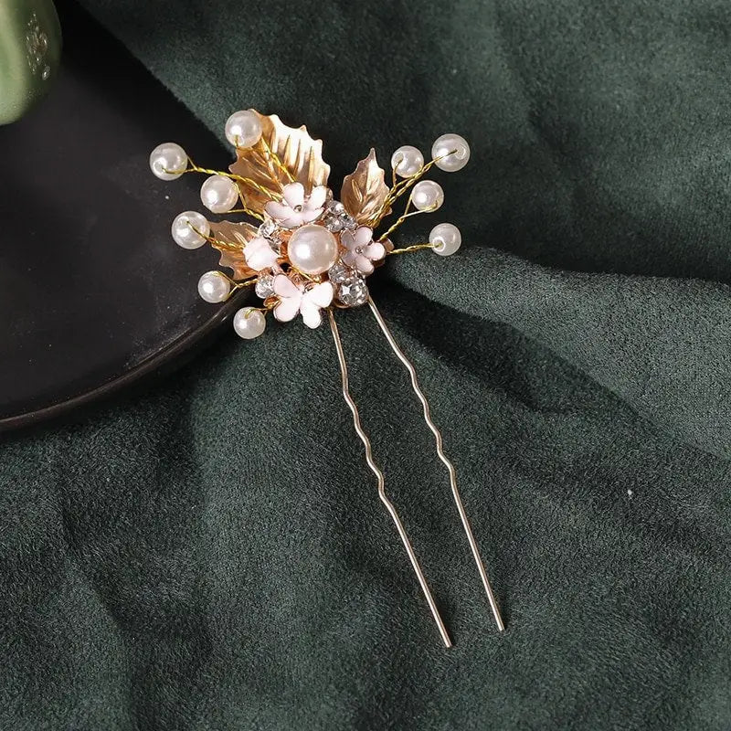 Haarnadel mit kleinen Blumen Strass und Perlen Haarschmuck