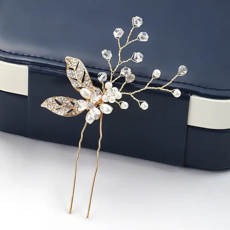 Haarnadel mit kleiner Blume Brautschmuck Gold Farben zweig