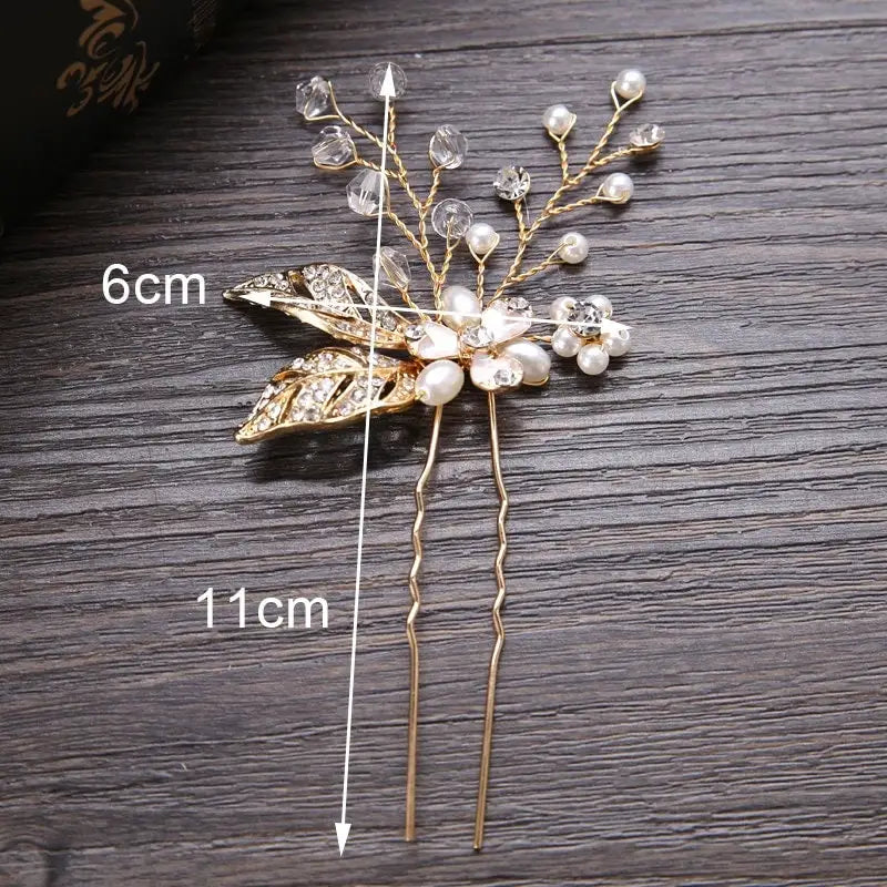 Haarnadel mit kleiner Blume Brautschmuck Gold Farben zweig