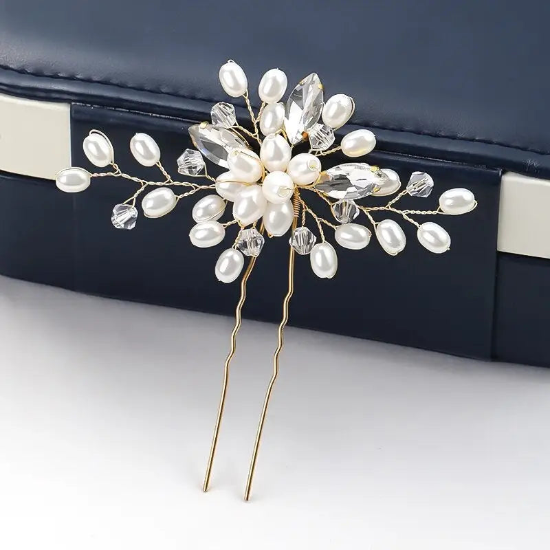 Haarnadel mit weißen Perlen und Schmuckstein Brautschmuck