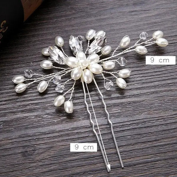 Haarnadel mit weißen Perlen und Schmuckstein Brautschmuck