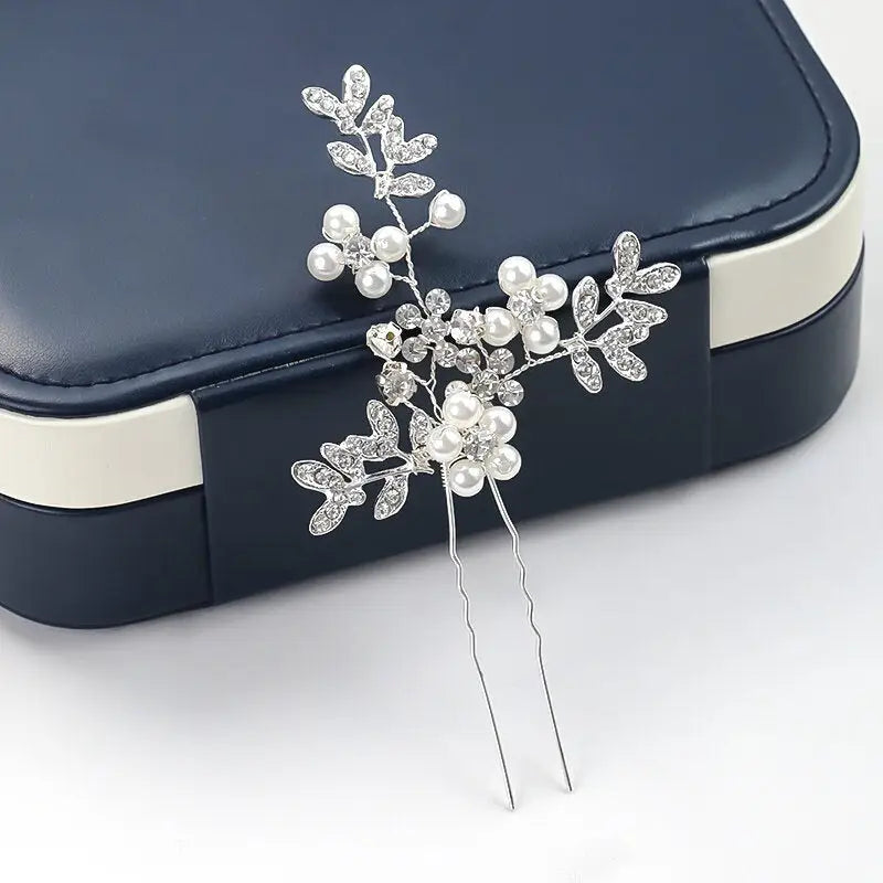 Haarnadel mit Zweigen Perlen und Strass Braut Schmuck