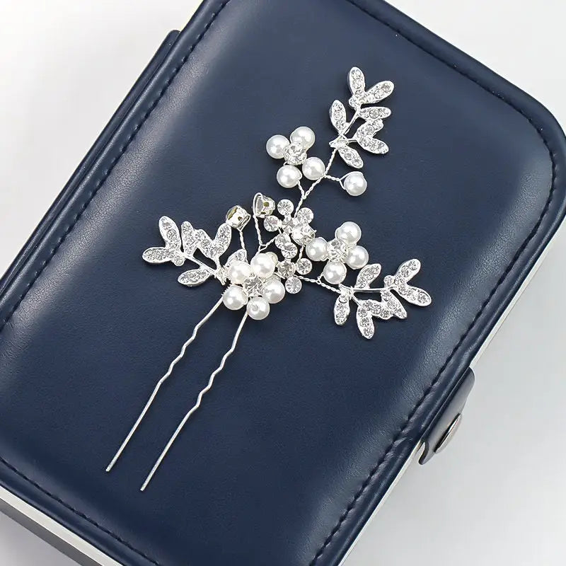 Haarnadel mit Zweigen Perlen und Strass Braut Schmuck
