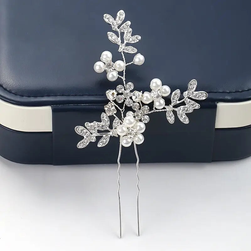 Haarnadel mit Zweigen Perlen und Strass Braut Schmuck