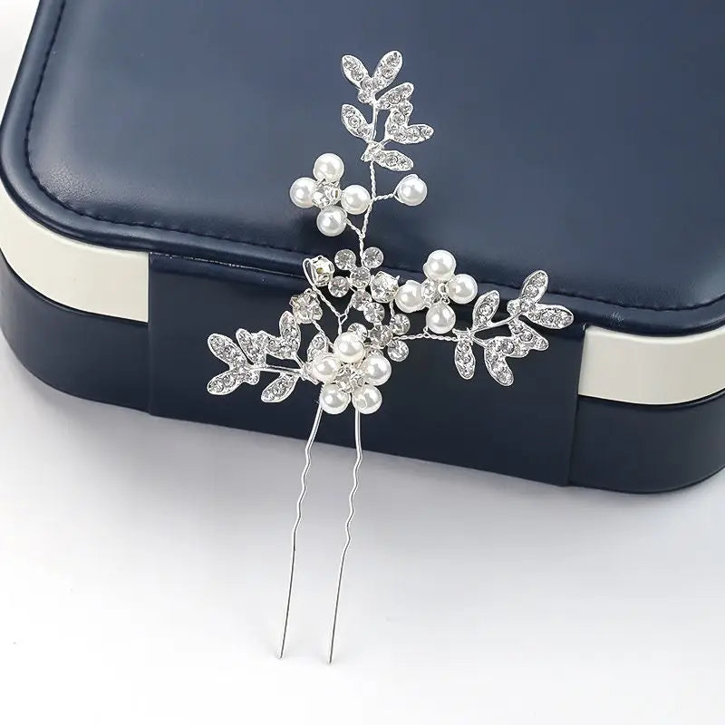 Haarnadel mit Zweigen Perlen und Strass Braut Schmuck