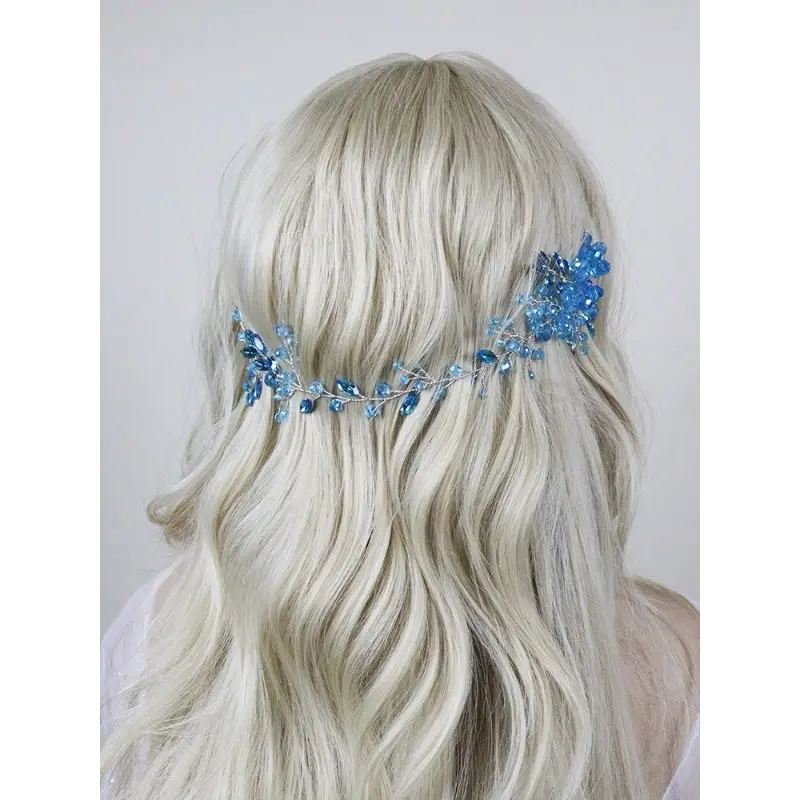 Haarranke mit blau leuchtenden Perlen und Strass-für