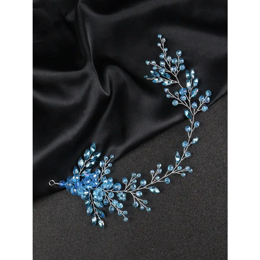 Haarranke mit blau leuchtenden Perlen und Strass-für