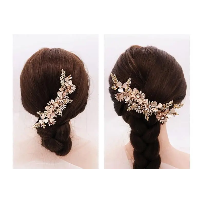 Haarschmuck Braut-Brautschmuck Rosé Gold-Schmuck Hochzeit-Brauthaarschmuck Perlen-Braut Schmuck Silber-Blumen Ranke-Hochzeitsschmuck - Shelago