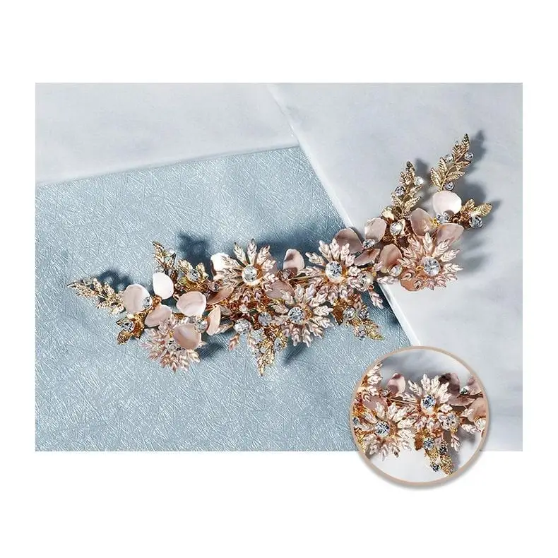 Haarschmuck Braut-Brautschmuck Rosé Gold-Schmuck Hochzeit-Brauthaarschmuck Perlen-Braut Schmuck Silber-Blumen Ranke-Hochzeitsschmuck - Shelago