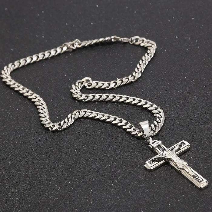 Halskette mit Kreuzanhänger-Lange Gliederkette-Kreuzkette