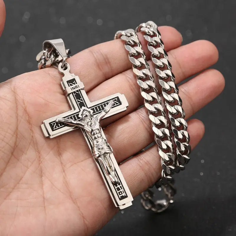 Kreuz Kette Kruzifix Gothic Punk Anhänger Halskette 60cm Jesus