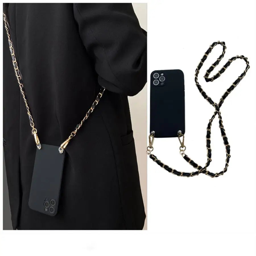 Handyhülle I Phone-Cross Body Case-Handy Kette-12 13 mini Pro Max-Schwarz  Gold -