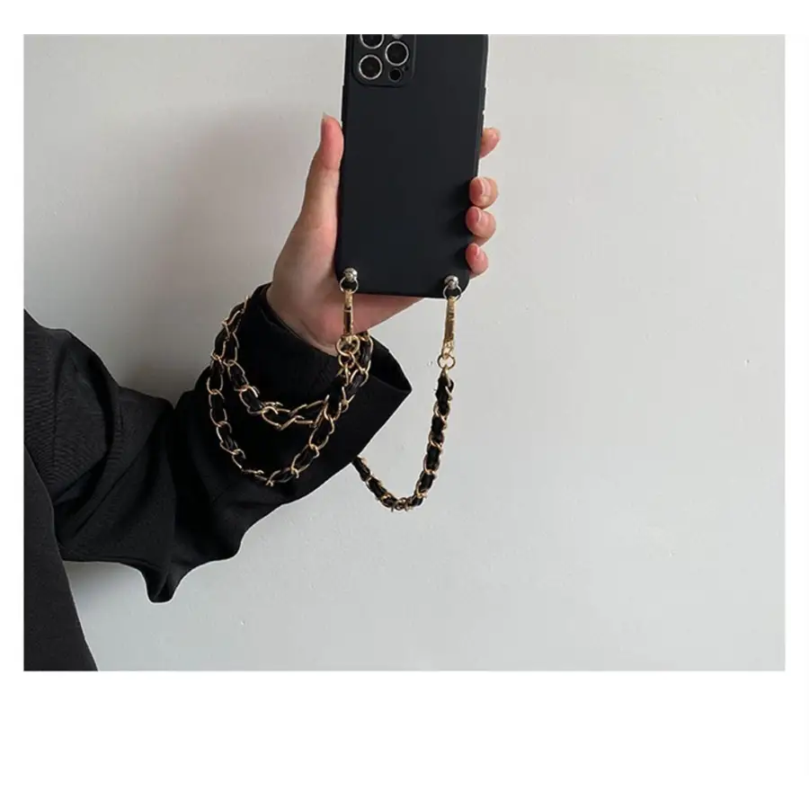Handyhülle I Phone-Cross Body Case-Handy Kette-12 13 mini Pro Max-Schwarz Gold - Shelago
