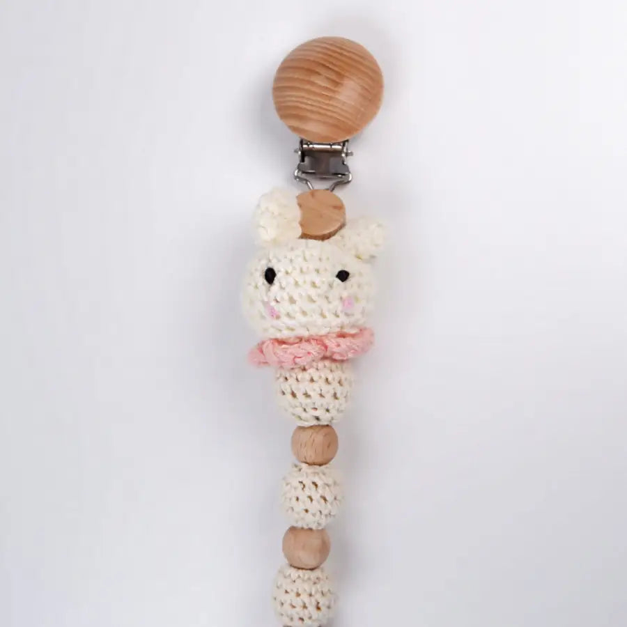 Schnullerband online kaufen-Schnullerclips Holz-Schnullerkette mit Holz Clip-Schnullerkette Holz-gehäkelte Hasen Schnullerkette-SHELAGO EU