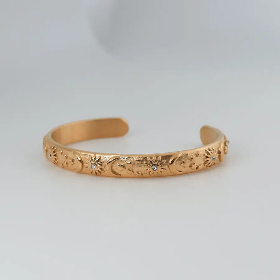 Himmelslicht Armreif-Armreif Sonne Mond Sterne-Damen Armreif vergoldet-Sonnen Mond Sterne Schmuck-Edelstahl Armreif Damen-Vergoldeter Damenarmreif-SHELAGO SCHMUCK