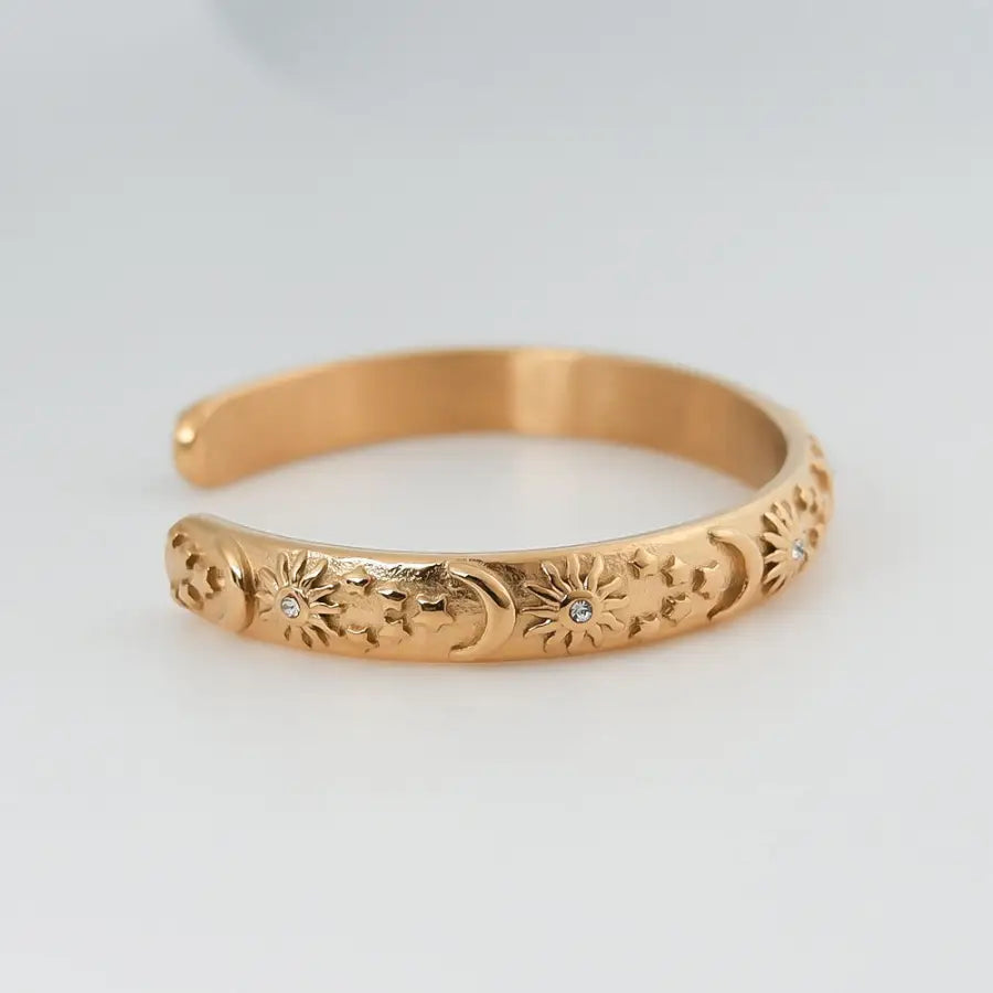 Himmelslicht Armreif-Armreif Sonne Mond Sterne-Damen Armreif vergoldet-Sonnen Mond Sterne Schmuck-Edelstahl Armreif Damen-Vergoldeter Damenarmreif-SHELAGO SCHMUCK