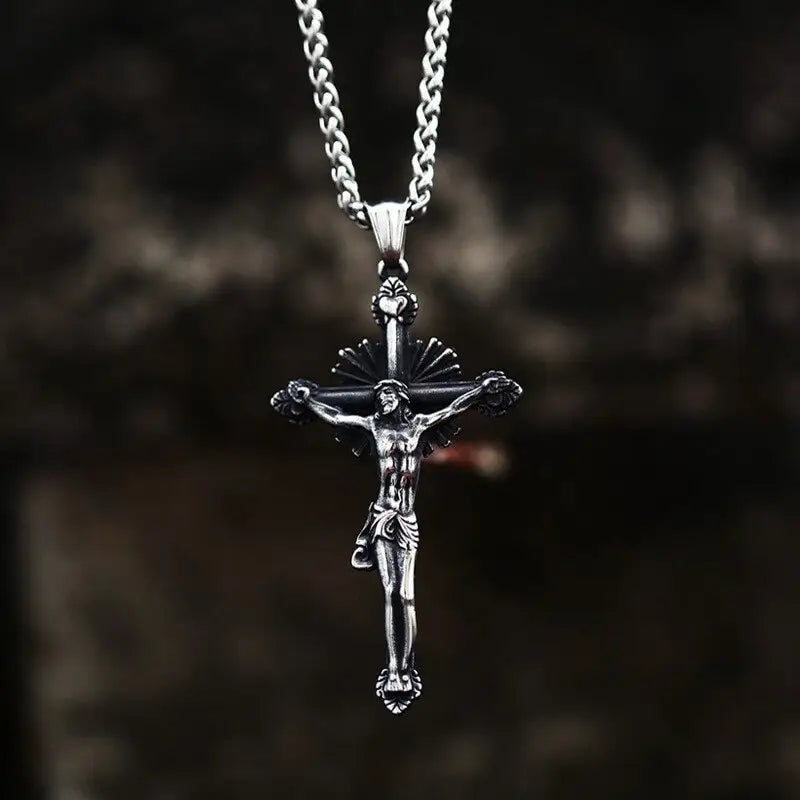 Jesus Anhänger Halskette-Kreuz Anhänger-Kruzifix Kette-Edelstahl Halskette