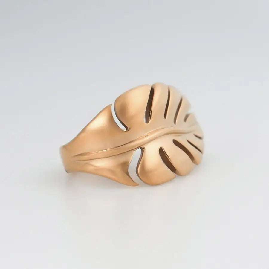 Jungle Chic-Ring vergoldet Damen-Edelstahl Ring Damen-Monstera Blatt Ring-Monstera Ring Damen-Botanischer Schmuck-Blatt Ring-Trend Schmuck-Schmuck Geschenk für Damen-SHELAGO EU-