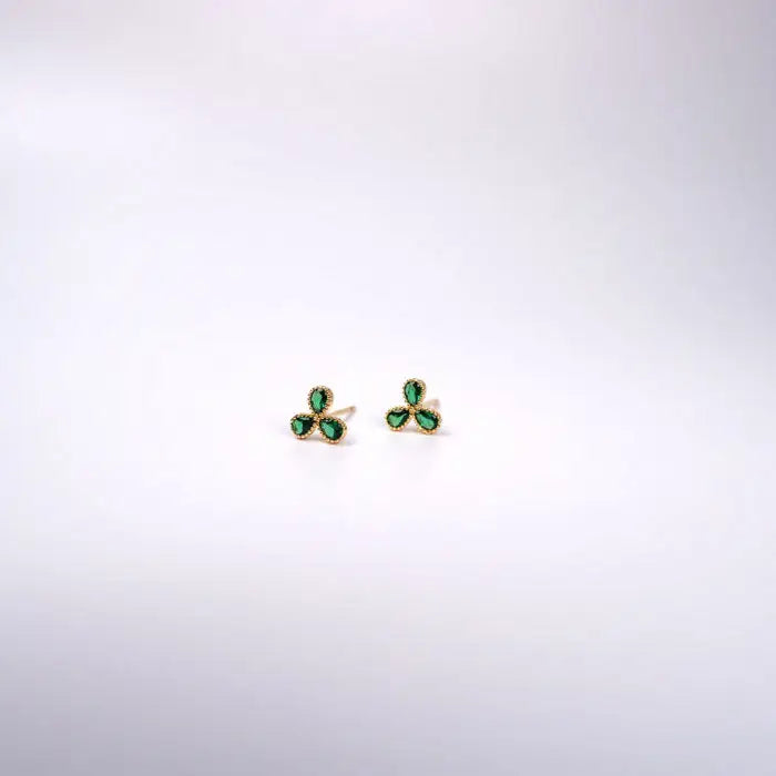 Kleeblatt Ohrstecker mit grünen Steinen-Ohrringe