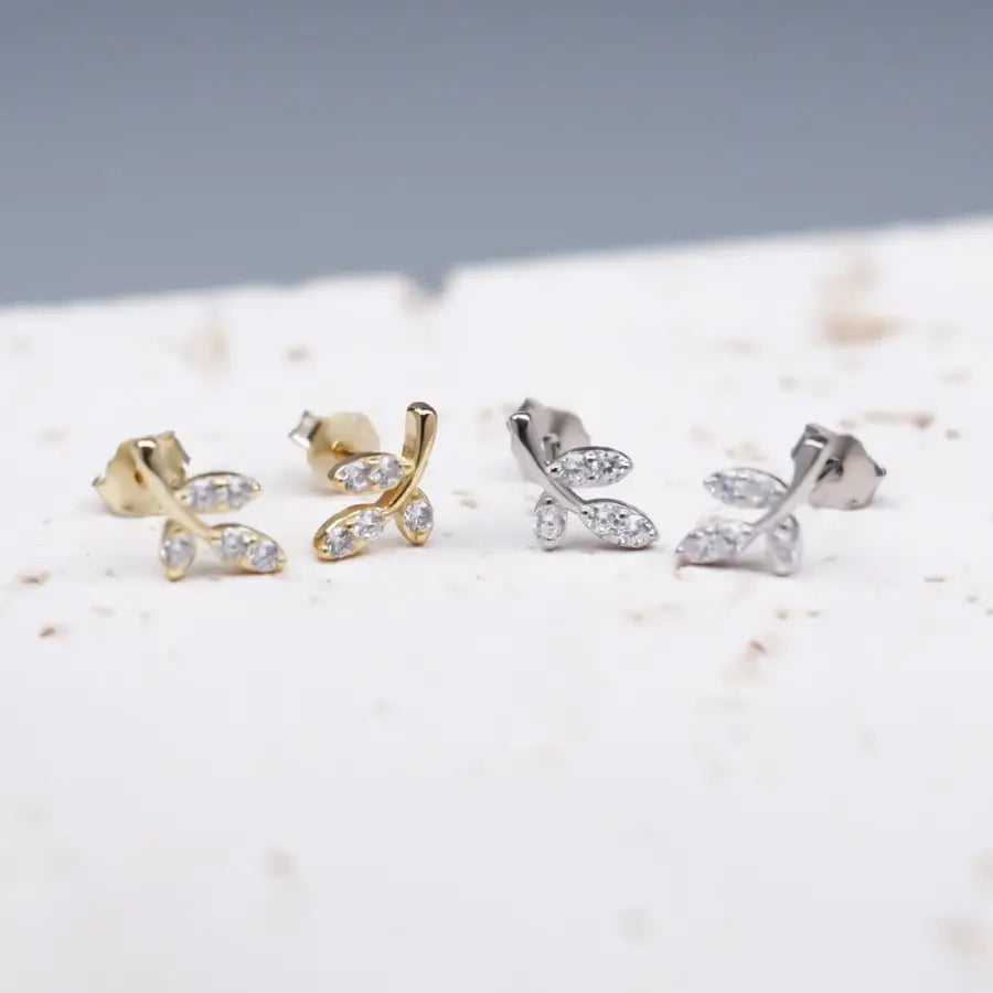kleine Zweig Ohrstecker-Ohrringe Blätter Gold-Bolzen-Ohrringe-Damen Schmuck Geschenk-Wasserfester Schmuck-Schmuck Geschenk Idee-Ohrringe Blätter Silber-SHELAGO SCHMUCK