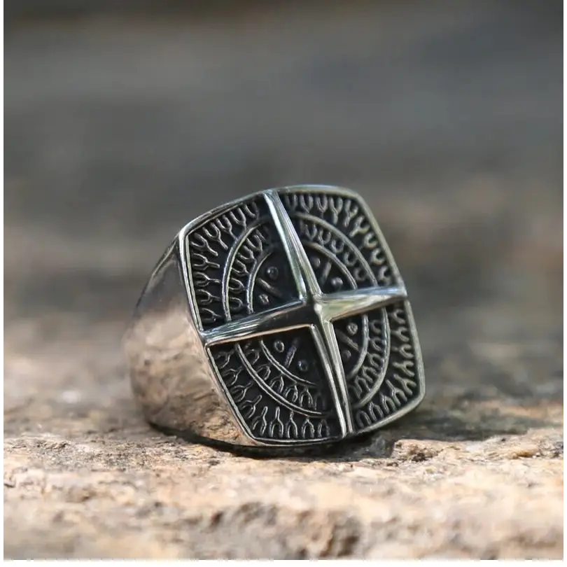 Kompass Ring-Biker Schmuck Massiv-Edelstahl