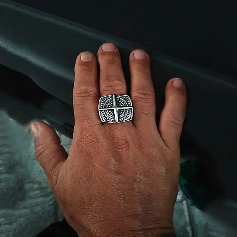 Kompass Ring-Biker Schmuck Massiv-Edelstahl