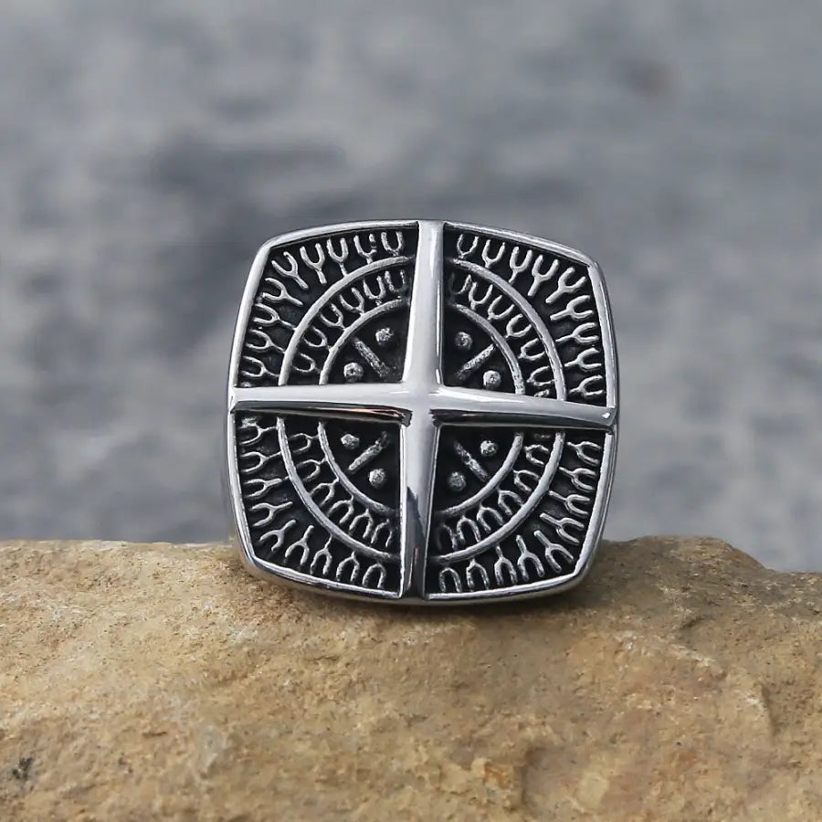 Kompass Ring-Biker Schmuck Massiv-Edelstahl