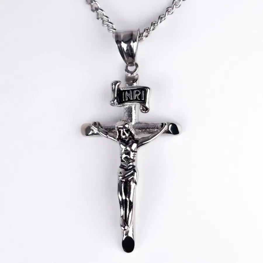 Geschenkidee fuer Ihn-Edelstahl Gliederkette-Anhaenger Halskette-Kruzifix Anhänger mit Halskette-Edelstahl Kruzifix Anhänger-Halskette für Herren-SHELAGO SCHMUCK