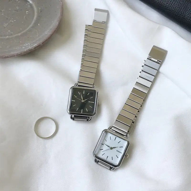 Lässig Armband Uhr Armband Edelstahl Silber Quarz Uhr Eckige