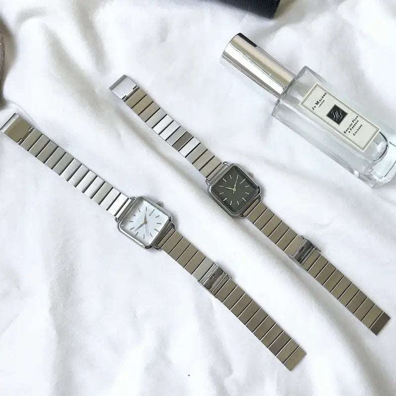Lässig Armband Uhr Armband Edelstahl Silber Quarz Uhr Eckige