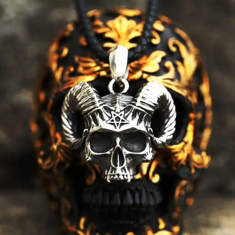 Massive Shofar Schädel Halskette-Ziegenkopf Anhänger im