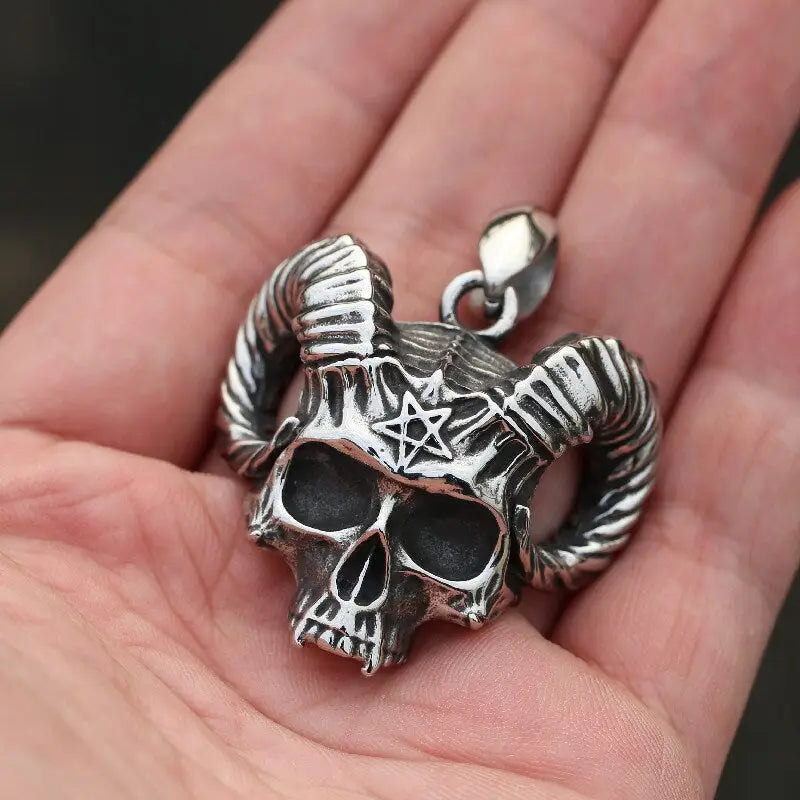 Massive Shofar Schädel Halskette-Ziegenkopf Anhänger im