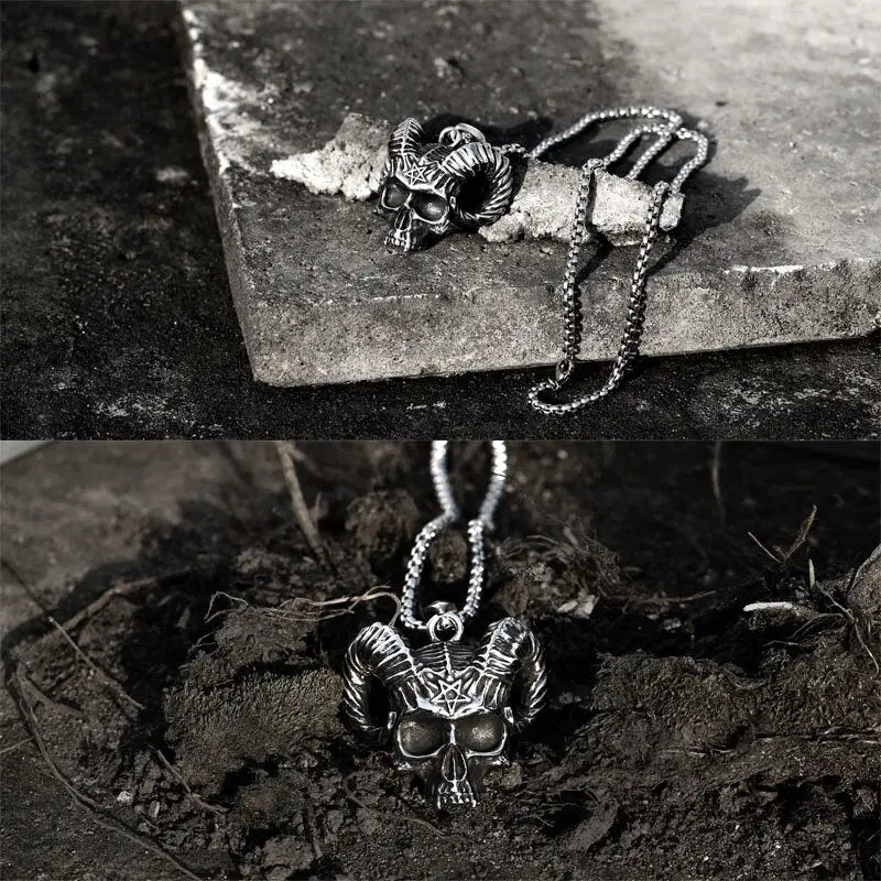 Massive Shofar Schädel Halskette-Ziegenkopf Anhänger im