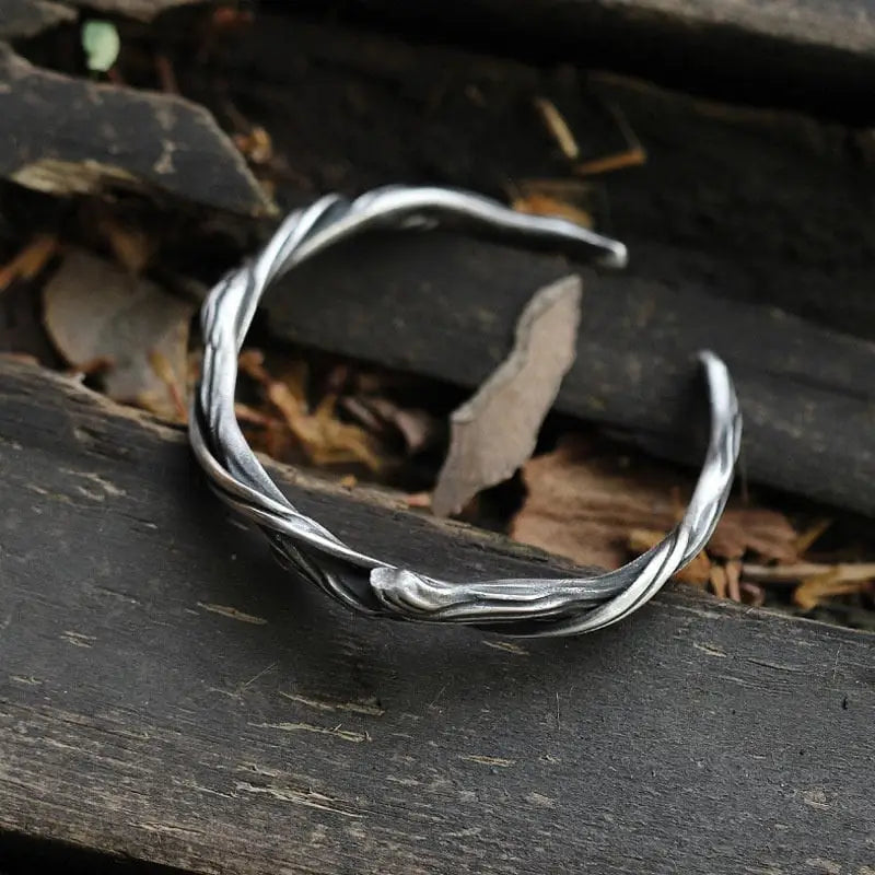 Minimalistischer Zweig Armreif und Ring als Viking Unisex