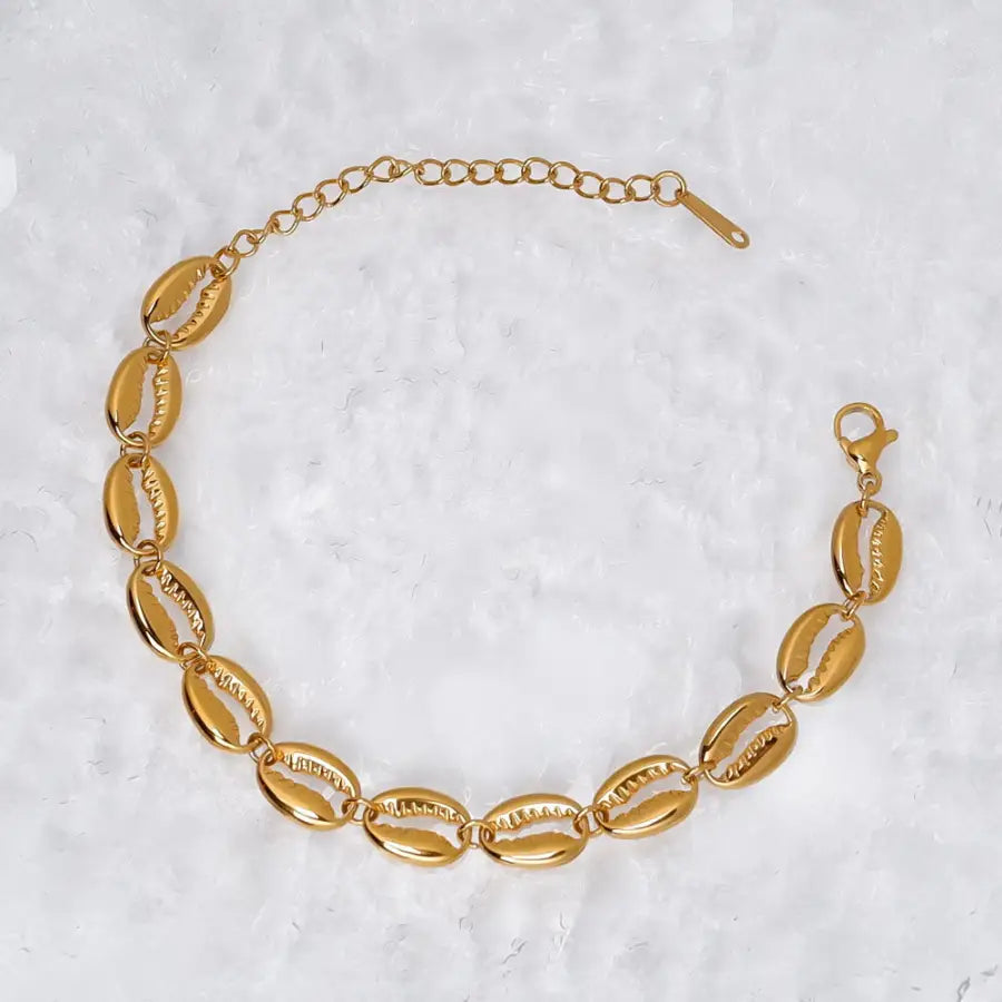 Vergoldete Muschel Armkette-Strand Schmuck Gold-Sommer Geschenkidee-Sommer Armband Gold-Muschelarmband Damen-Muschel Schmuck Damen-SHELAGO SCHMUCK-