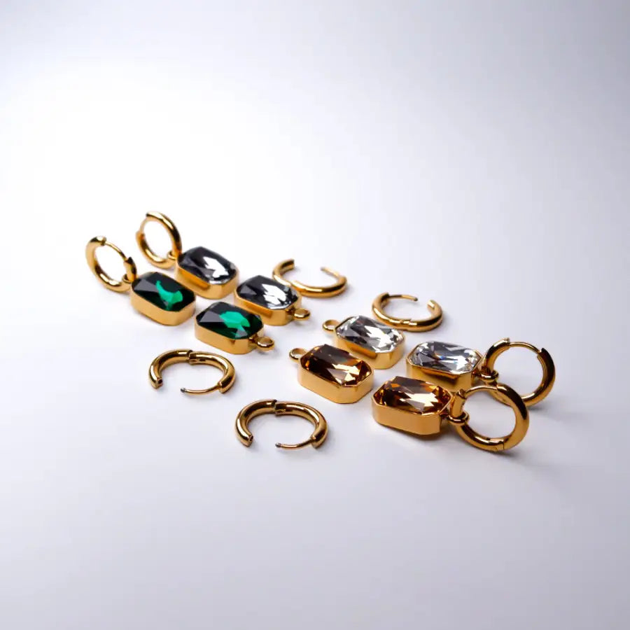 Paar Creolen mit Zirkon Einhänger-Chunky Creolen mit Stein-vergoldeter Edelstahl-Ohrringe Gold mit ZirkonOhrringe 2 in 1-runde Ohrringe-Basic Creolen-Ohrhänger Damen-SHELAGO