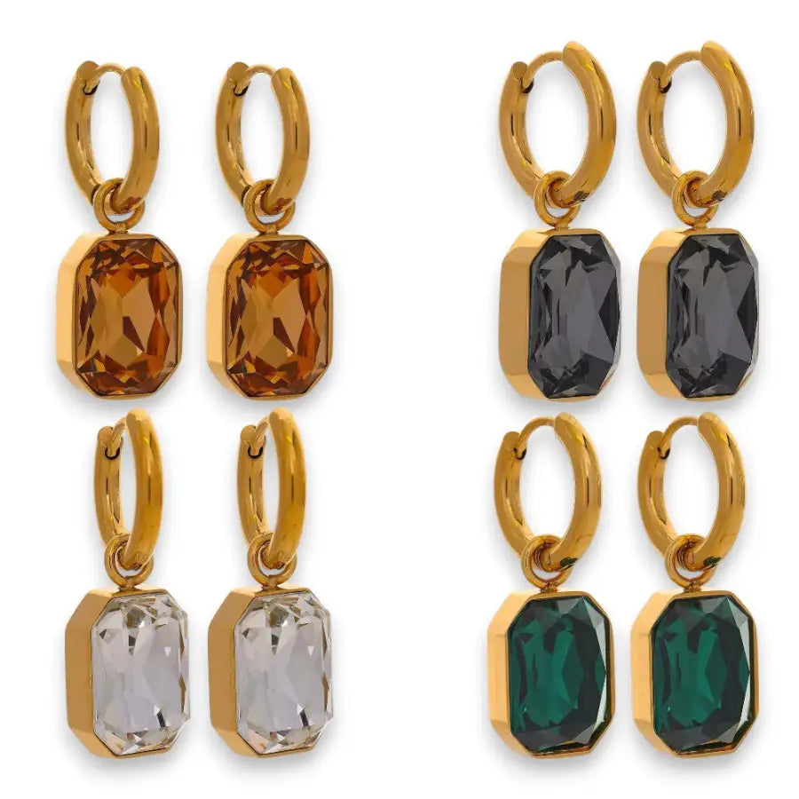 Paar Creolen mit Zirkon Einhänger-Chunky Creolen mit Stein-vergoldeter Edelstahl-Ohrringe Gold mit ZirkonOhrringe 2 in 1-runde Ohrringe-Basic Creolen-Ohrhänger Damen-SHELAGO-