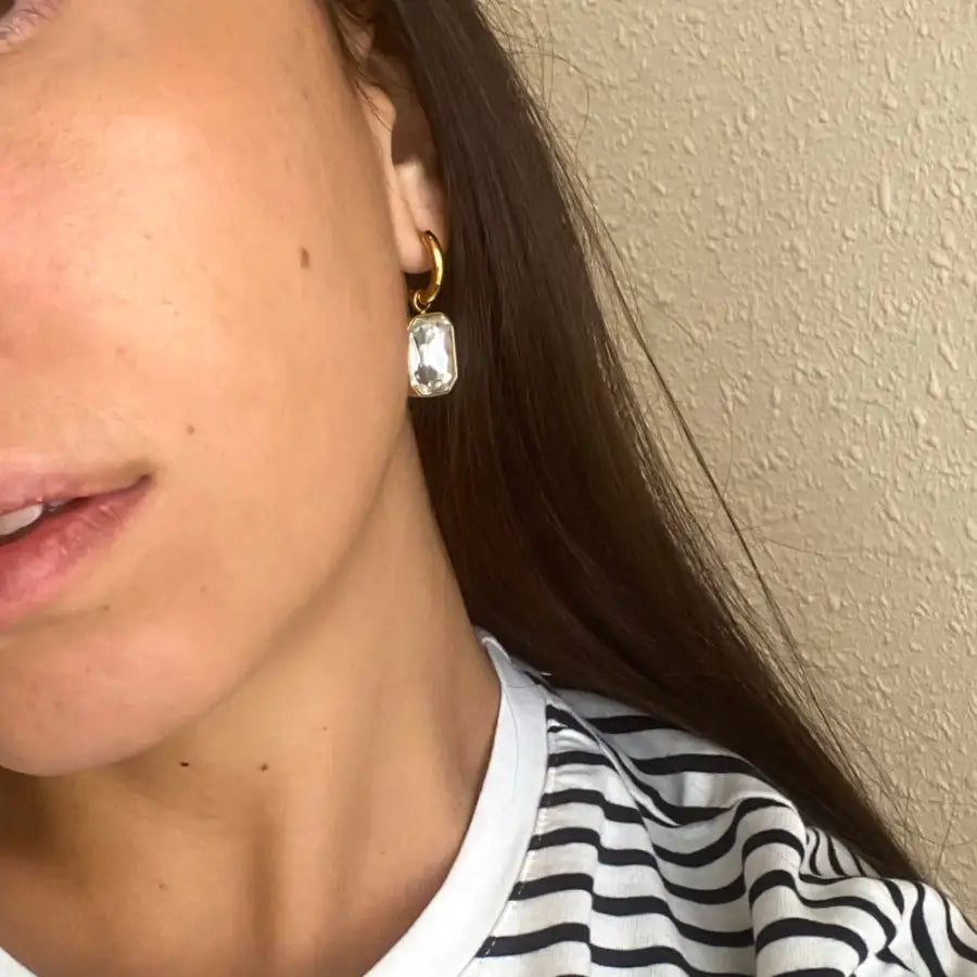 Paar Creolen mit Zirkon Einhänger-Chunky Creolen mit Stein-vergoldeter Edelstahl-Ohrringe Gold mit ZirkonOhrringe 2 in 1-runde Ohrringe-Basic Creolen-Ohrhänger Damen-SHELAGO