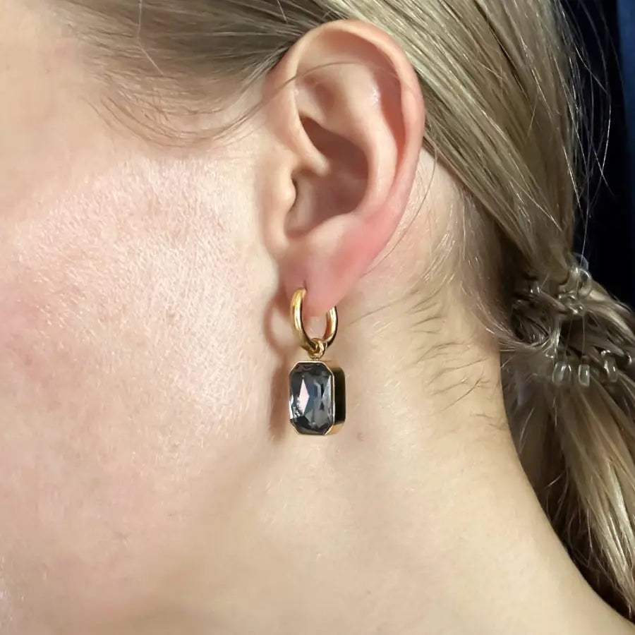 Paar Creolen mit Zirkon Einhänger-Chunky Creolen mit Stein-vergoldeter Edelstahl-Ohrringe Gold mit ZirkonOhrringe 2 in 1-runde Ohrringe-Basic Creolen-Ohrhänger Damen-SHELAGO