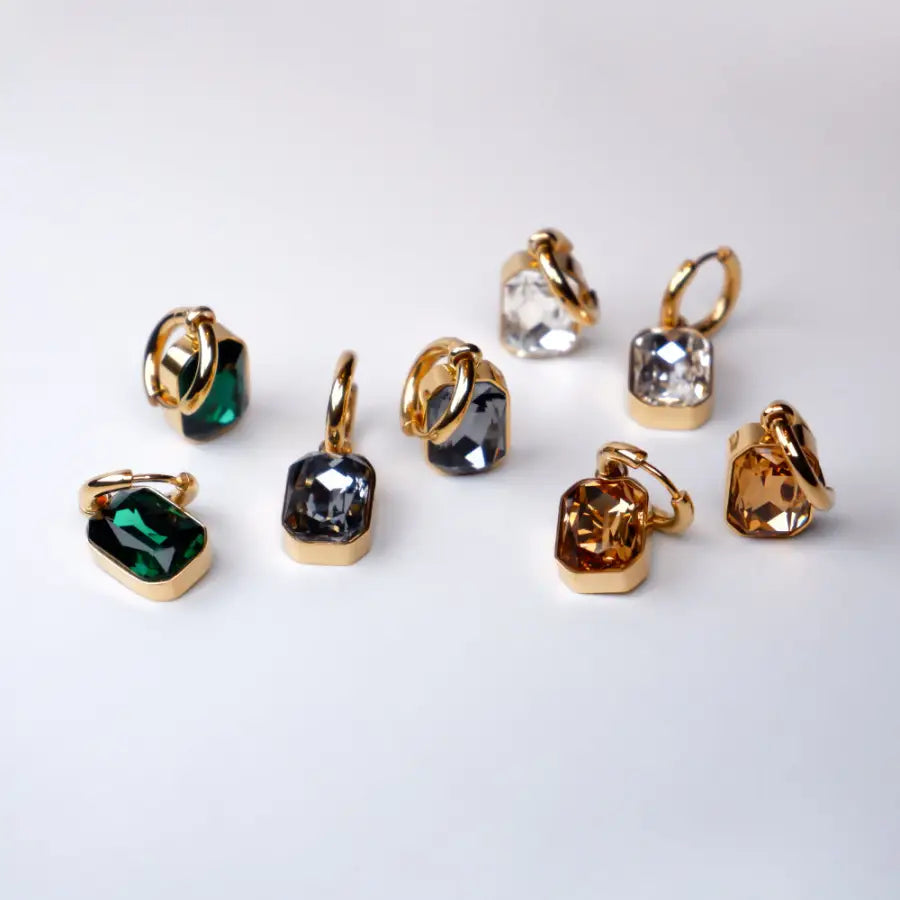 Paar Creolen mit Zirkon Einhänger-Chunky Creolen mit Stein-vergoldeter Edelstahl-Ohrringe Gold mit ZirkonOhrringe 2 in 1-runde Ohrringe-Basic Creolen-Ohrhänger Damen-SHELAGO