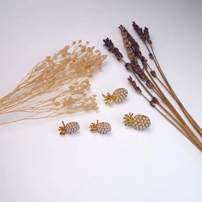 Luxus Perlen Ananas Ohrringe-Ohrstecker in Silber-Goldener