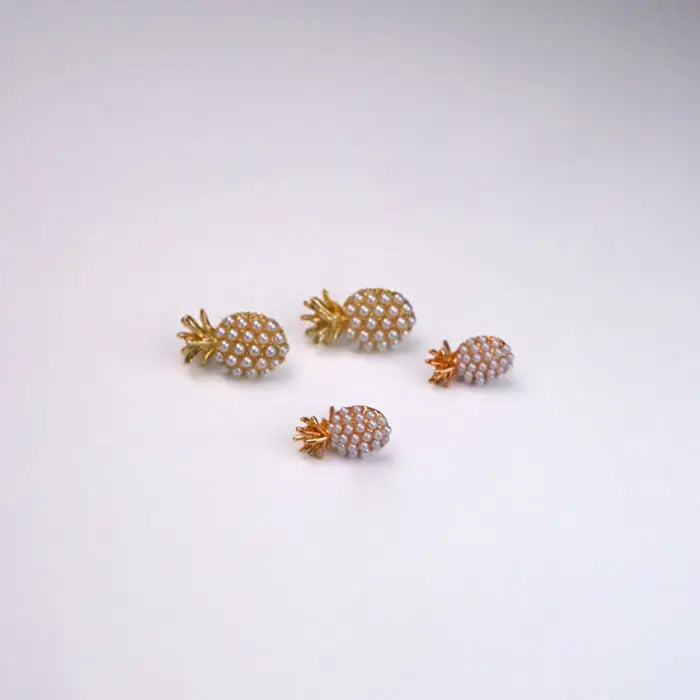 Luxus Perlen Ananas Ohrringe-Ohrstecker in Silber-Goldener