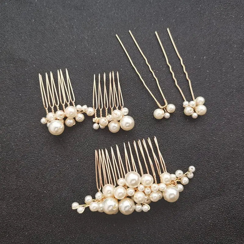 Perlen Haarkamm Set-Brauthaarschmuck weiß-Haarkamm
