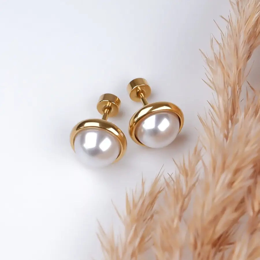 Perlen Ohrstecker-Perlen Ohrringe mit Schraubverschluss-goldene Ohrringe mit Perlen-Perlen Ohrring Gold-Ohrstecker mit Perlen-Perlen Schmuck Damen-SHELAGO SCHMUCK