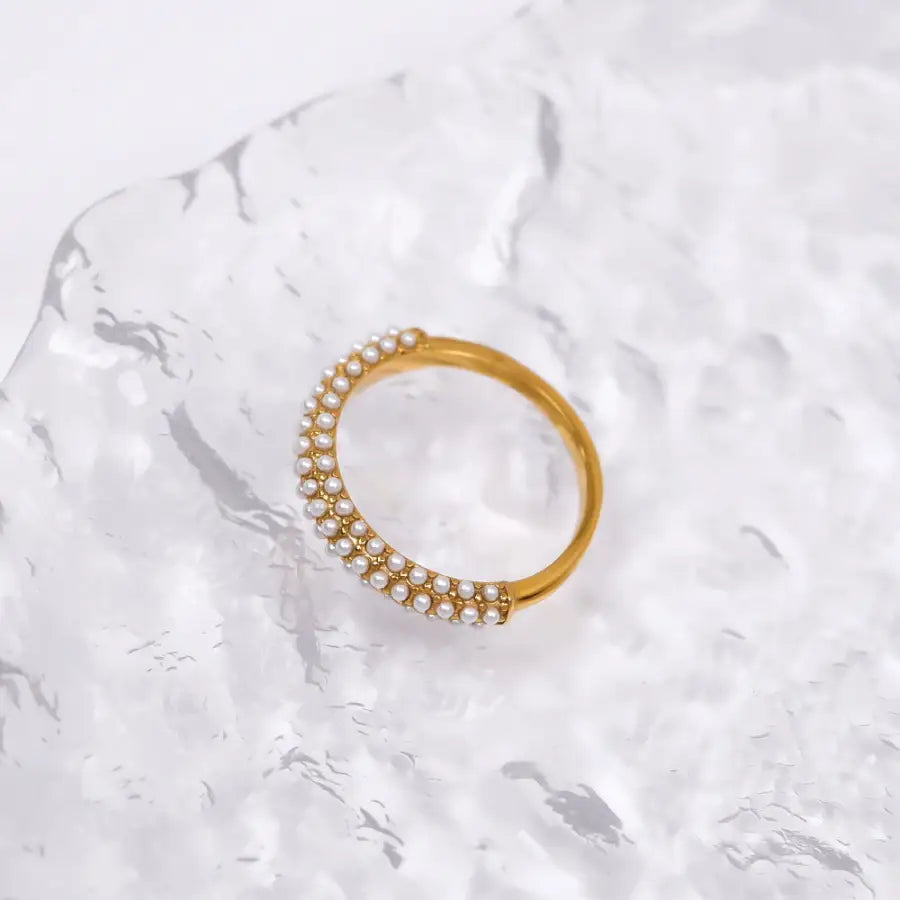 Ring mit Perlen-vergoldete Ringe Damen-Damen Gold Ringe-vergoldeter Schmuck Wasserfest-Ring für Frauen-eleganter Damen Ring-Shelago Schmuck