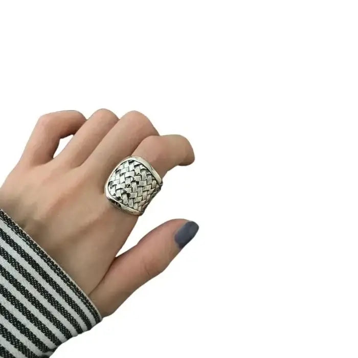 Ring mit Reptil Optik-breiter offener Ring-gewebter Fingerring-Ring geflochten-Edelstahl Schmuck-Geschenk Idee Herren-Ringe Silber Farben-shelago eu schmuck