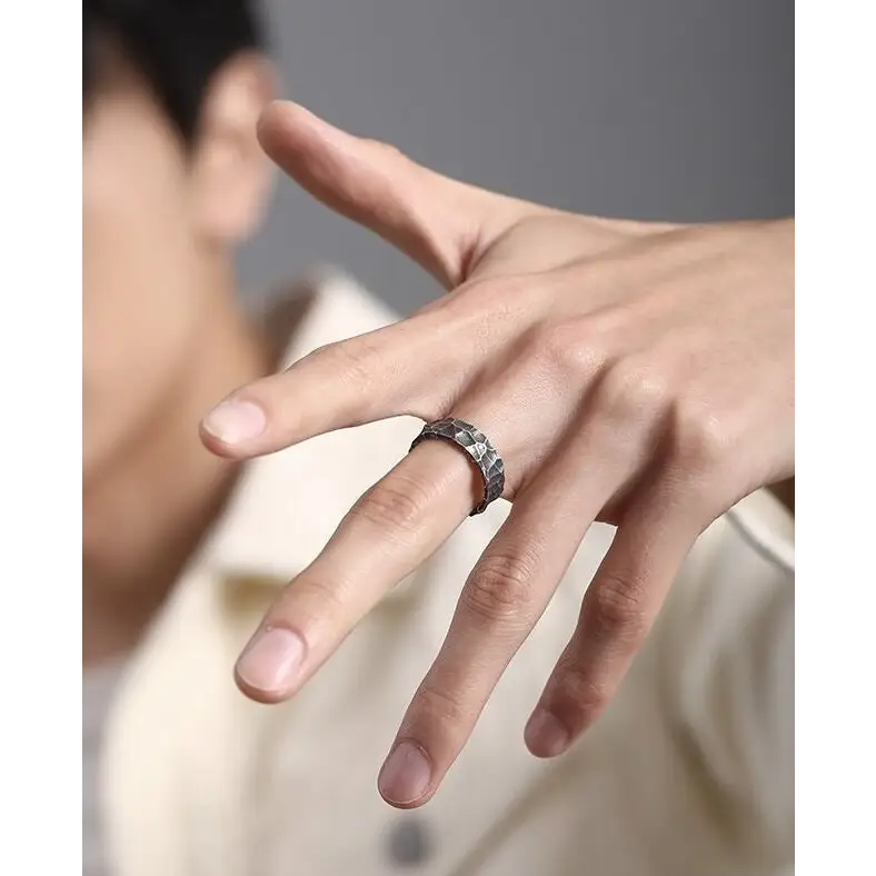 Ring mit Stein Textur-Statement Ringe-Damen Schmuck Silber