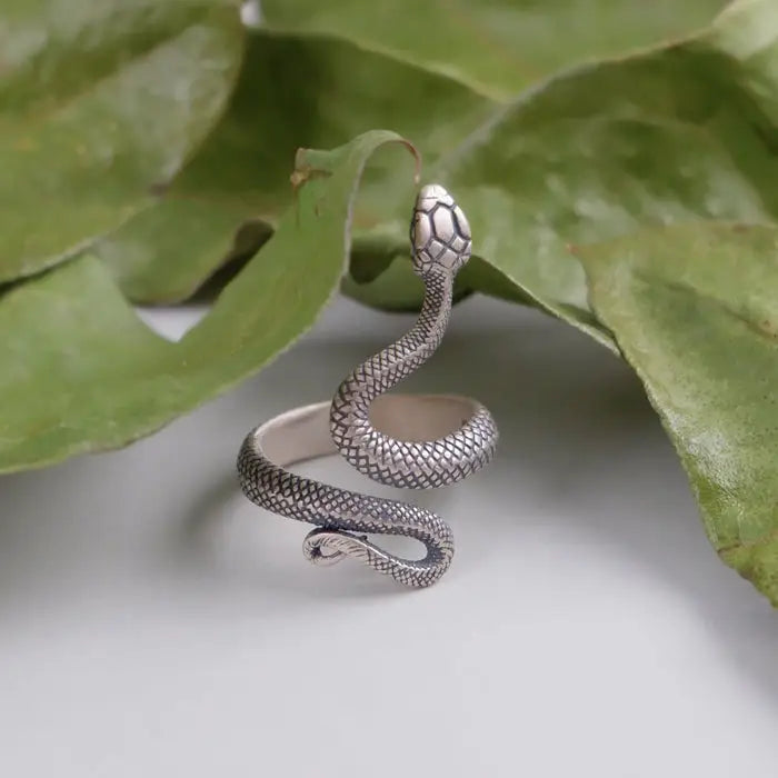 Silberner Schlangen Ring-Statement Ring-verstellbarer Fingerring-Gothic Schmuck-Ring Silber-feiner Ring-offener Ring-Schlangenring filigran-shelago eu schmuck